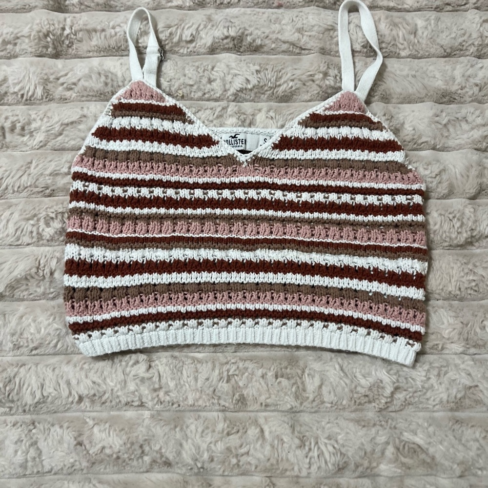 Hollister Pink and Brown Striped Crop Top